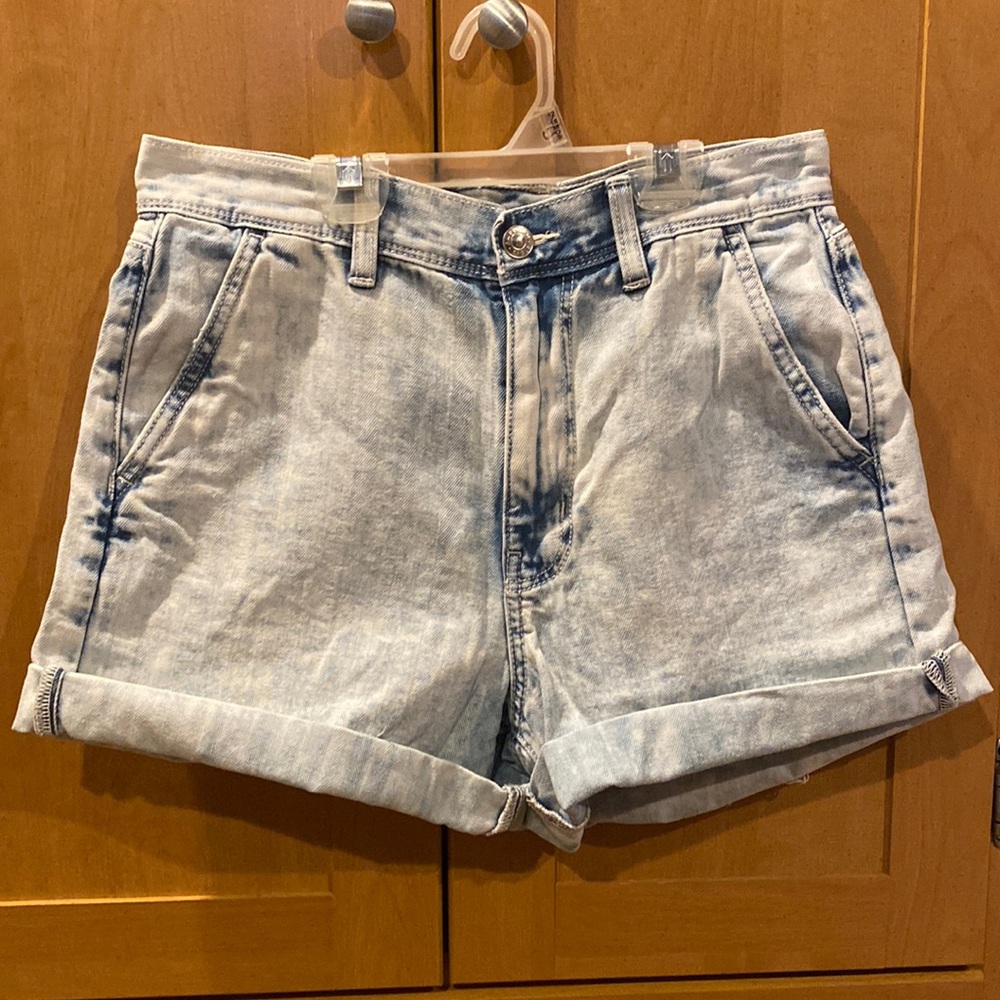 Acid wash denim shorts